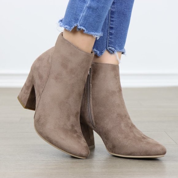 Pointy Toe Tan Vegan Suede Ankle Boots - Picture 4 of 8